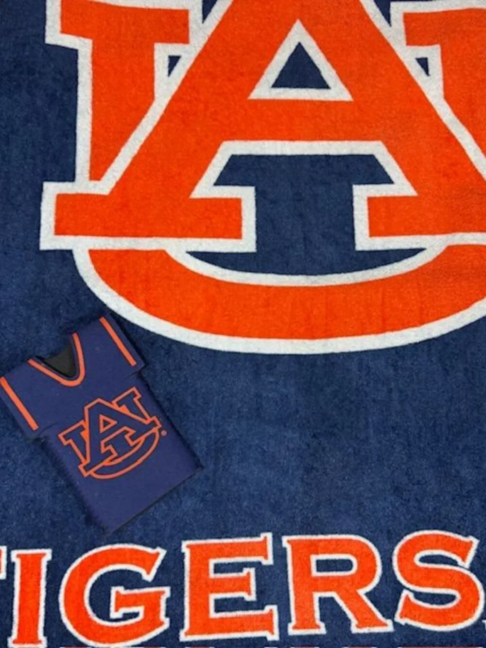 Vintage 2pc Auburn University Auburn Tigers Beach Bath Towel + Jersey Koozie Set